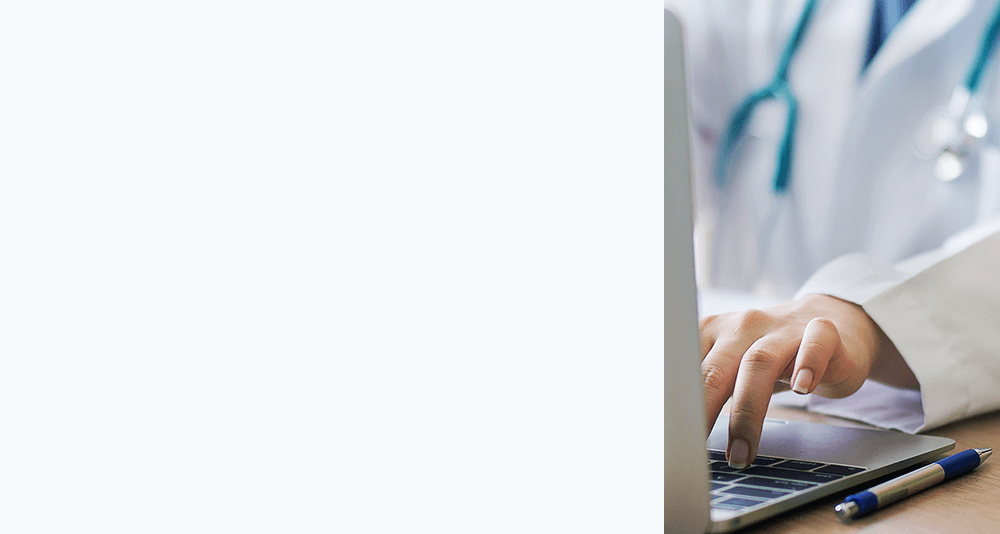 Health care professional verifying a patient's benefits