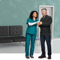 Nurse and patient managing diabetes