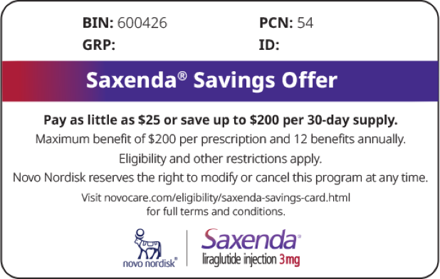 Saxenda (liraglutide) injection 3 mg savings card