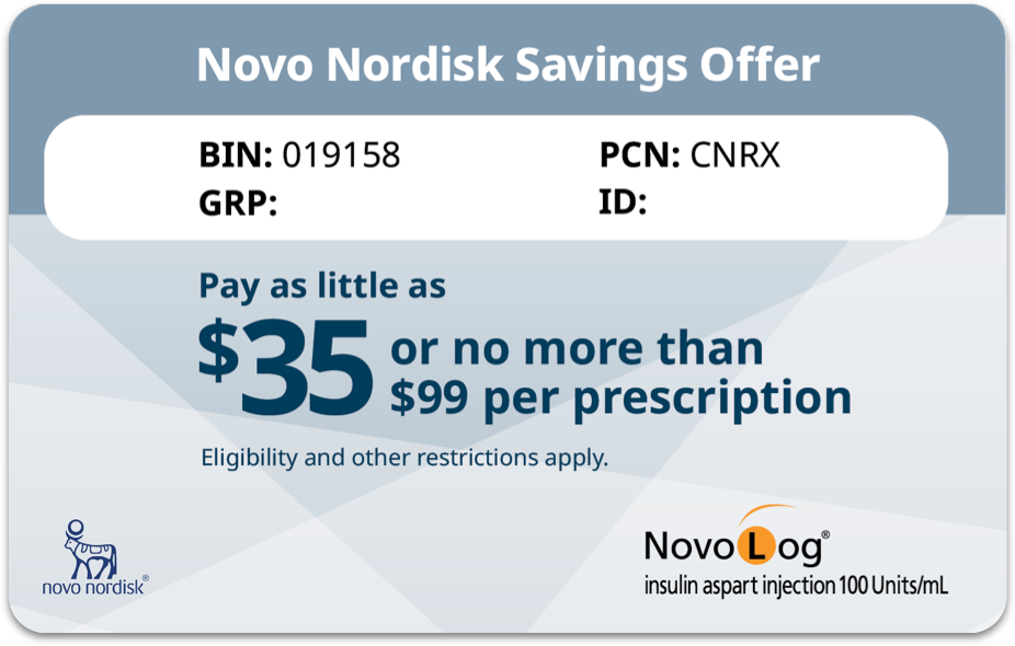NovoLog® (insulin aspart) injection 100 U/mL savings card
