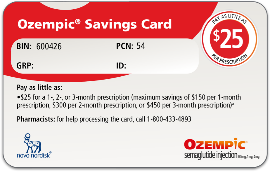 Ozempic®(semaglutide) injection 0.5 mg, 1 mg, or 2 mg savings card
