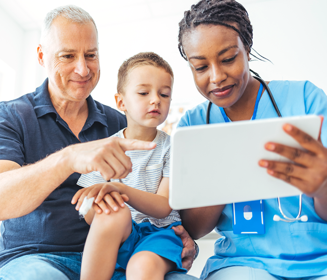 Doctor with parent and child