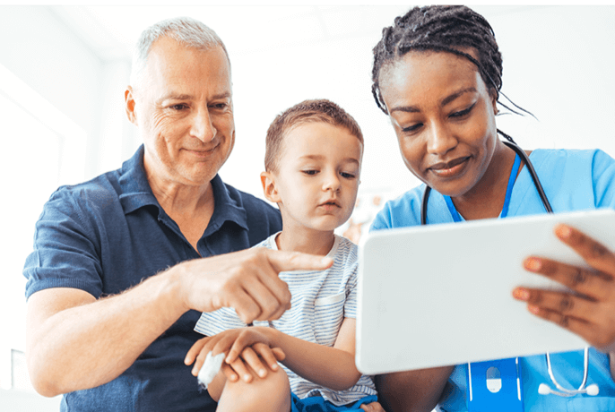 Doctor with parent and child