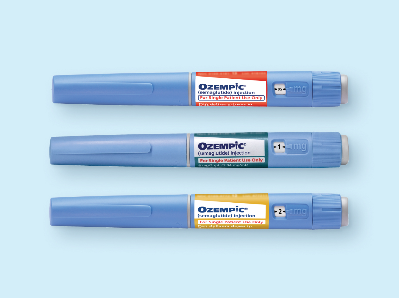 Three Ozempic® (semaglutide) injection pens 