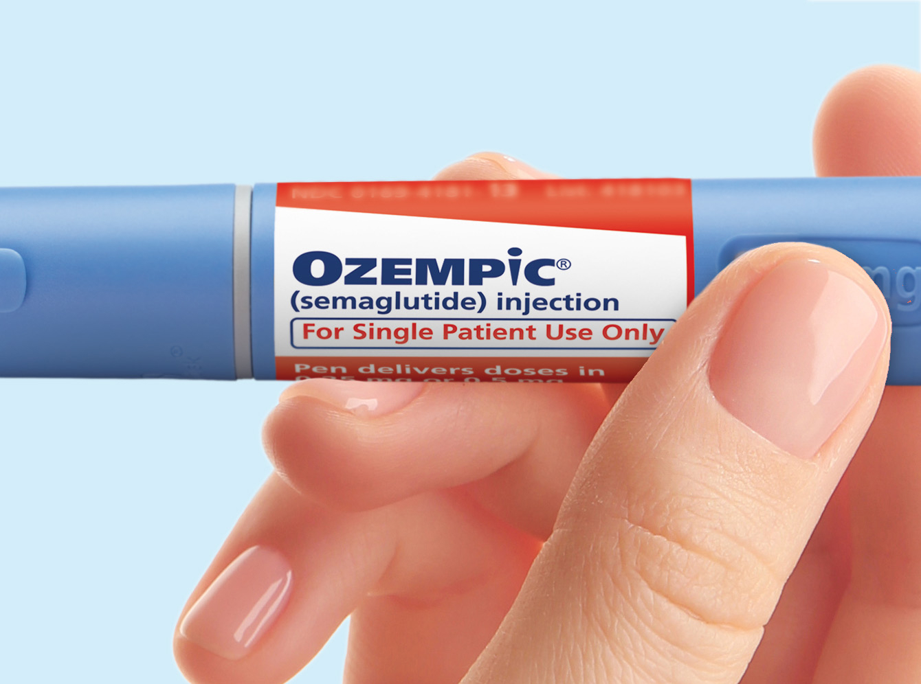 Hand holding Ozempic® (semaglutide) 0.25 mg injection pen 