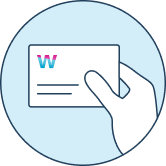Hand holding an envelope with a W icon