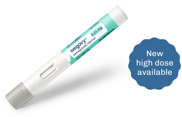Wegovy® (semaglutide) 0.25 mg  injection pen with new higher-dose-available label