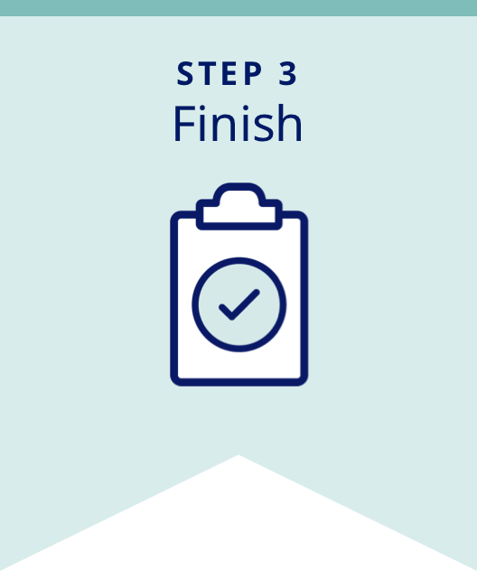 Step 3: Finish banner with clipboard and checkmark icon