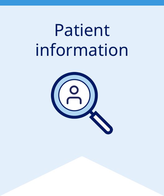 Patient information banner with person and magnifying glass icon