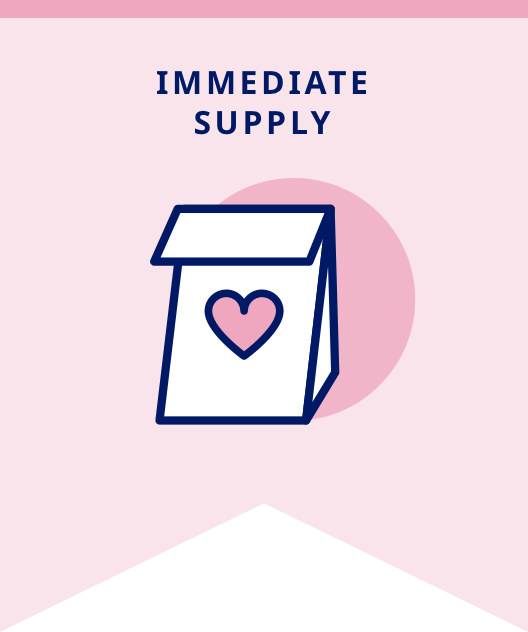 Immediate Supply banner with paper bag and heart icon