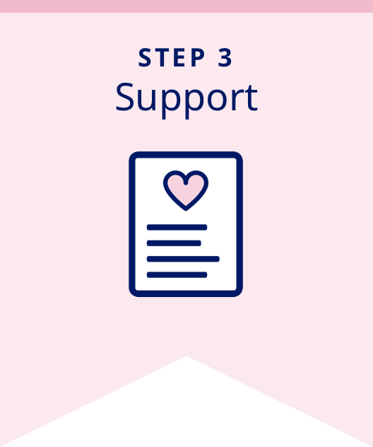 Step 3: Support banner with paper and heart icon