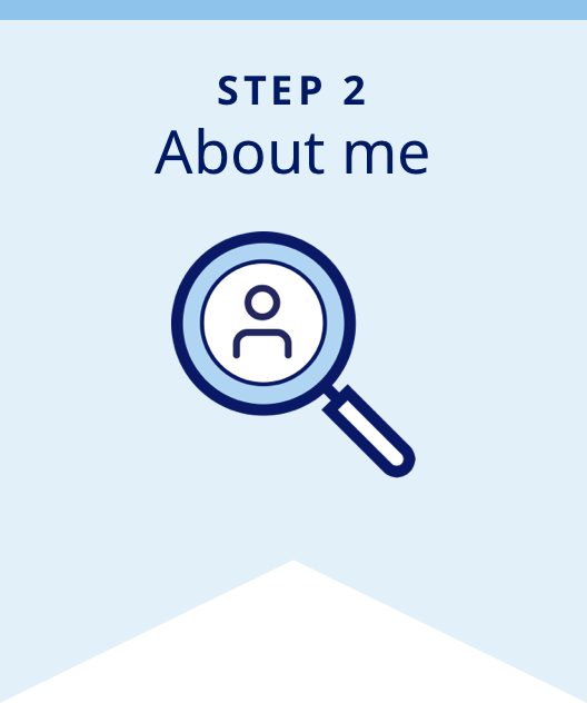 Step 2: About me banner with magnifying glass icon