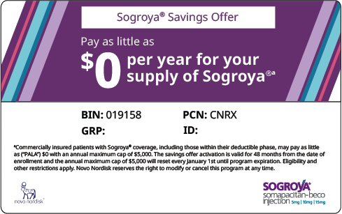 Sogroya savings offer card