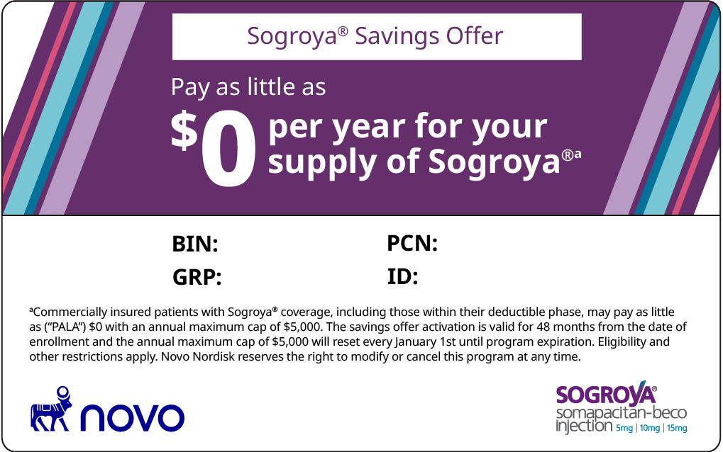 Sogroya savings offer card