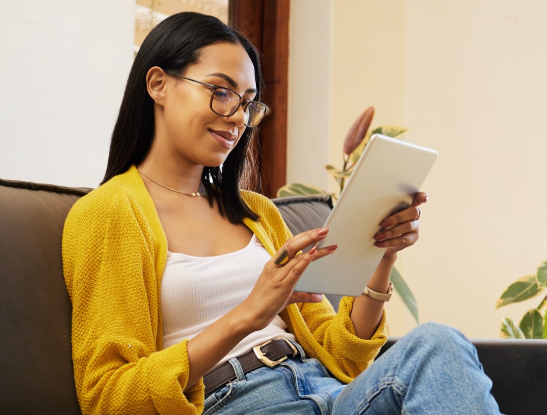 Woman looking at tablet