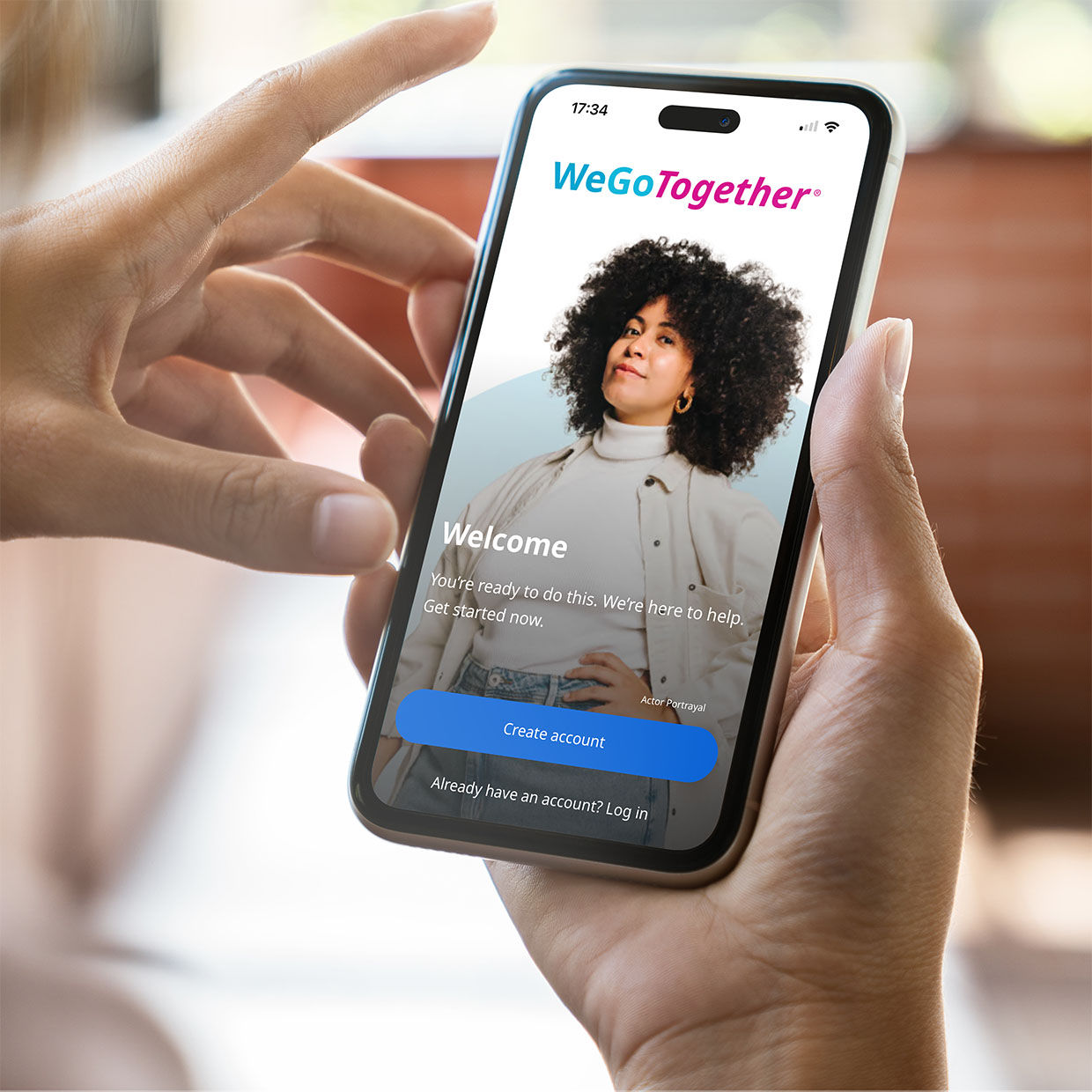 WeGoTogether® app interface on cell phone